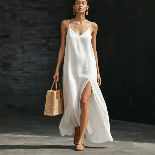 V-Neck Strap Long Dress | Tajstylo