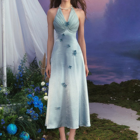 Blue Floral Strapless Maxi Dress | Tajstylo