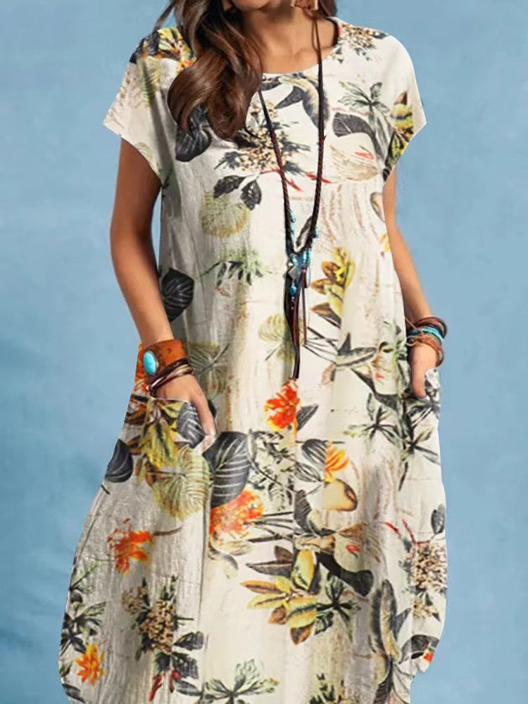 Floral A-Line Cap Sleeve Dress with Pocket | Tajstylo