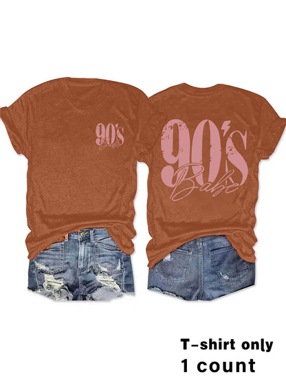 Woman wearing 90s Print Vintage Graphic Tee in a casual street setting