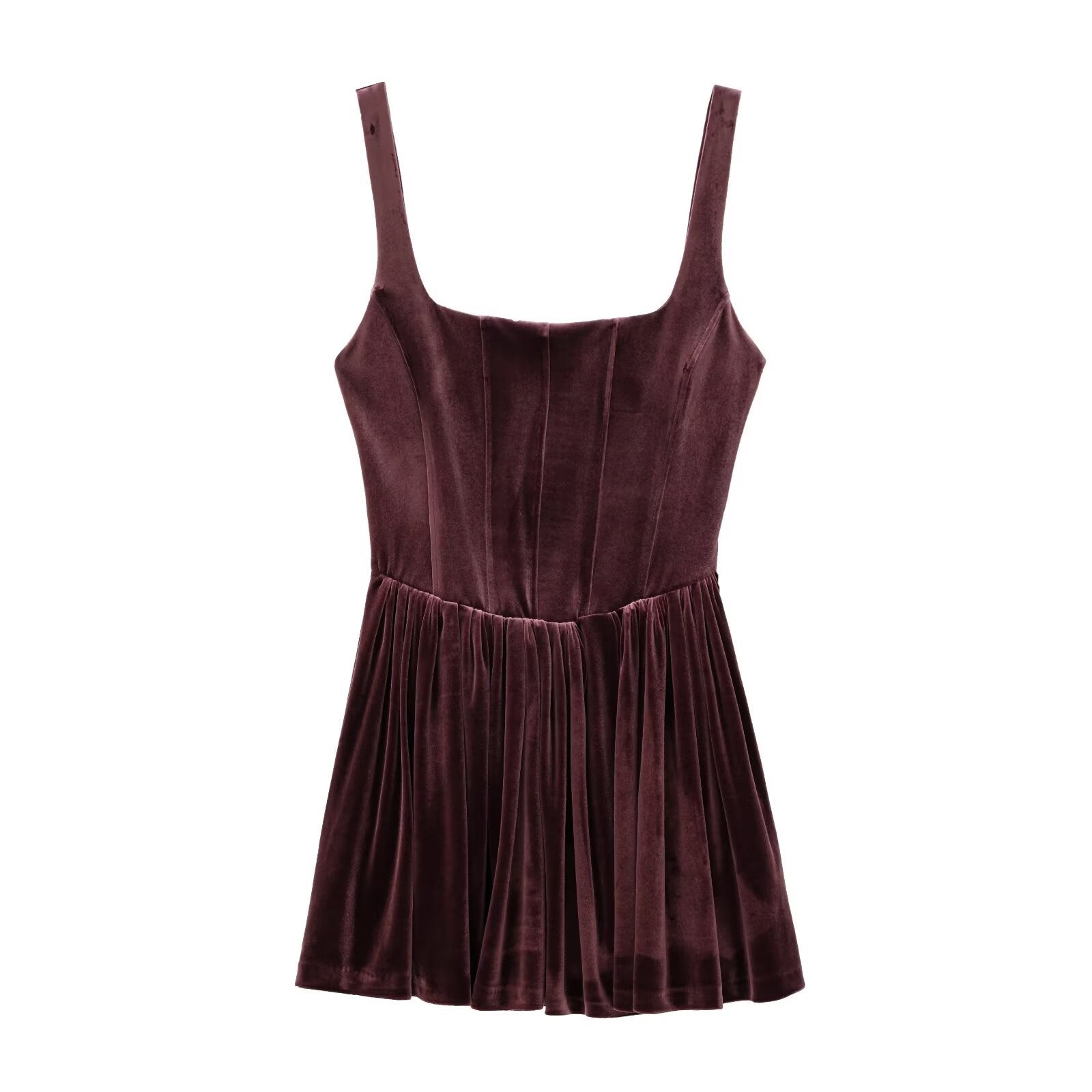 Woman wearing Velvet Corset Style Dress in a casual setting