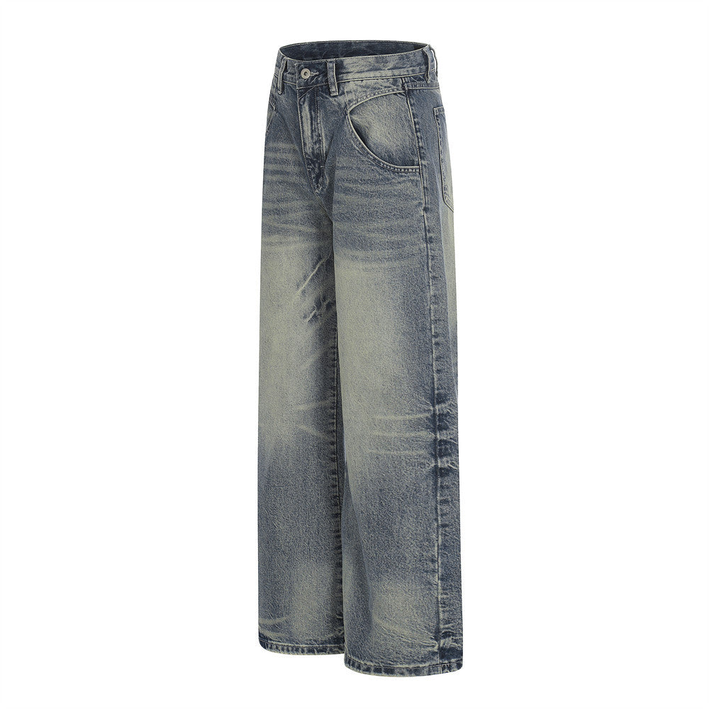 Washed Denim Straight Leg Pants | Tajstylo