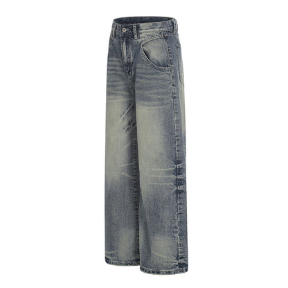 Washed Denim Straight Leg Pants | Tajstylo