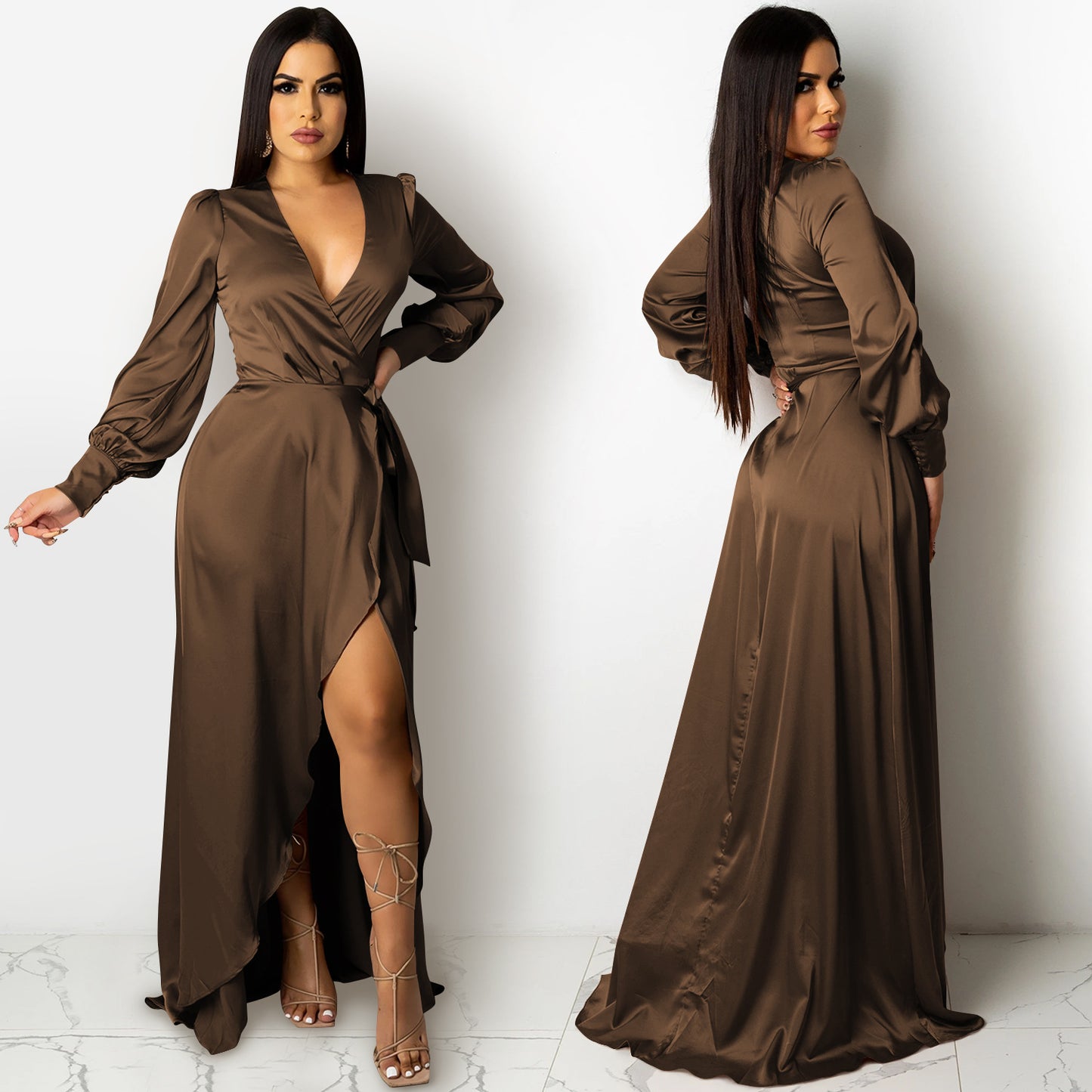 Deep V Neck Bandage Maxi Dress | Tajstylo