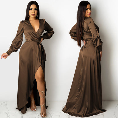 Deep V Neck Bandage Maxi Dress | Tajstylo