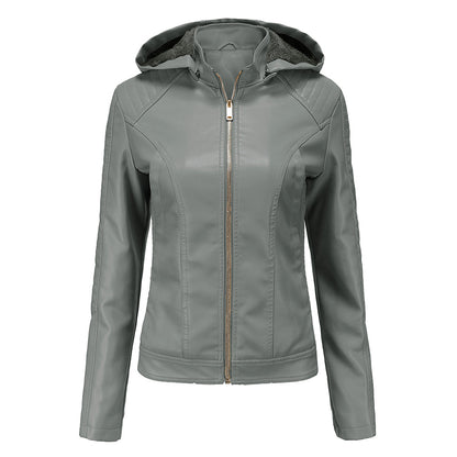 Woman wearing Hooded Long Sleeve Zip-Up Casual Jacket in a casual outdoor setting