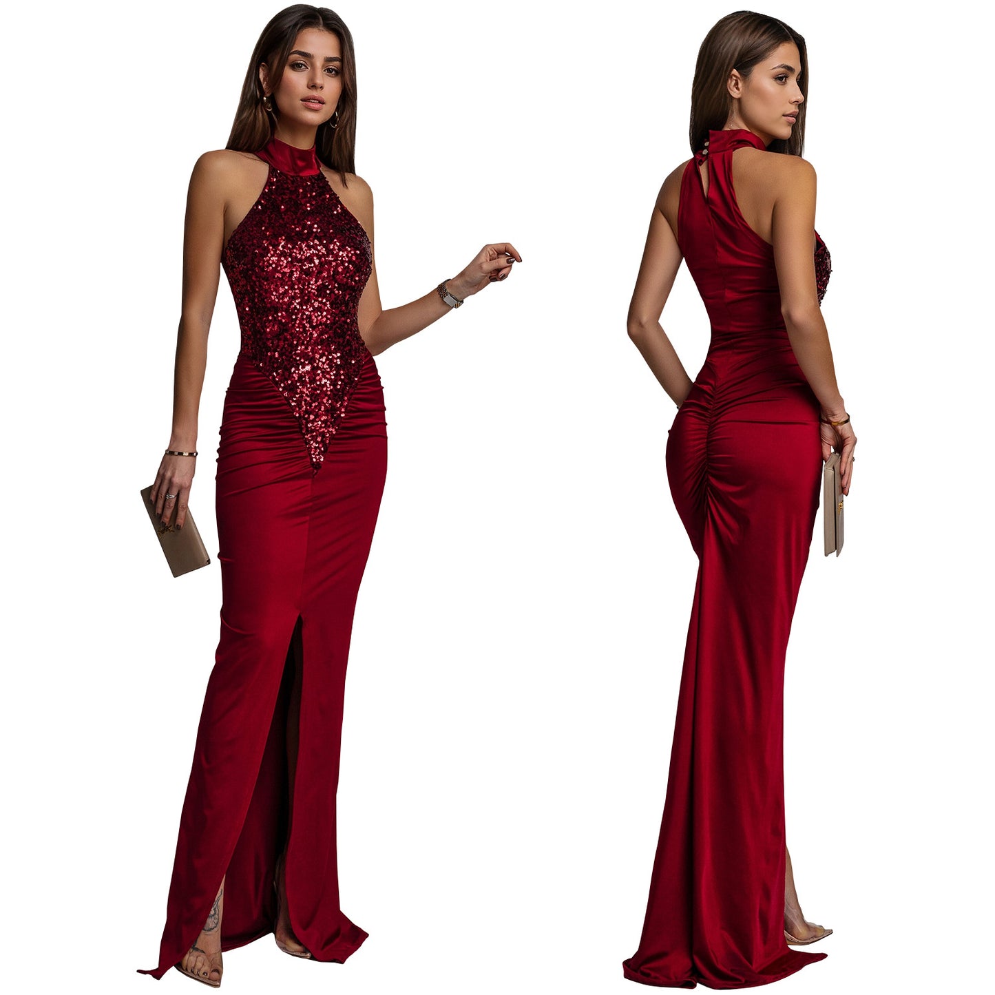 Fitted Sequin Velvet Split Dress | Tajstylo