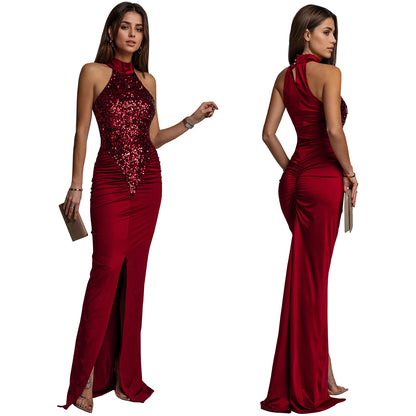 Fitted Sequin Velvet Split Dress | Tajstylo