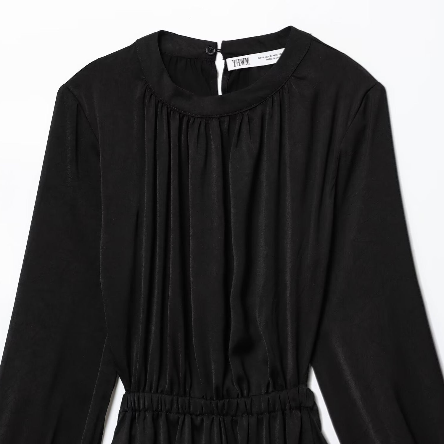 Woman wearing Black Long Sleeve A-Line Dress in a casual setting