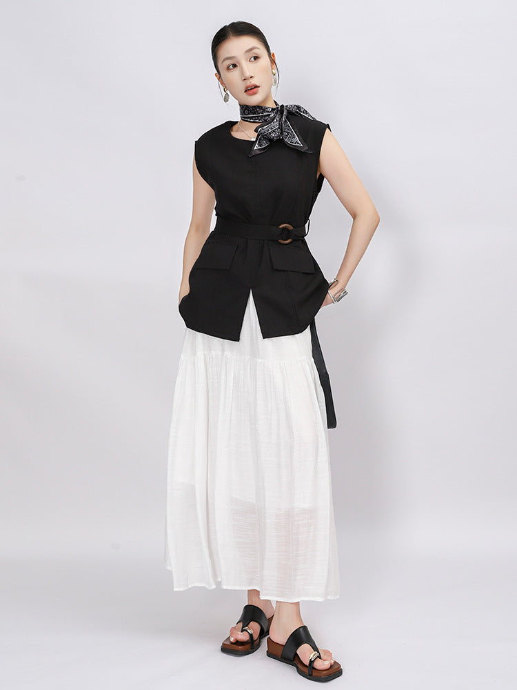 Belt Double Pocket Skirt | Tajstylo