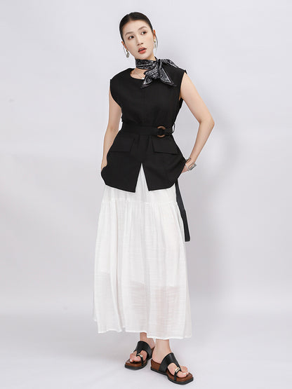 Belt Double Pocket Skirt | Tajstylo