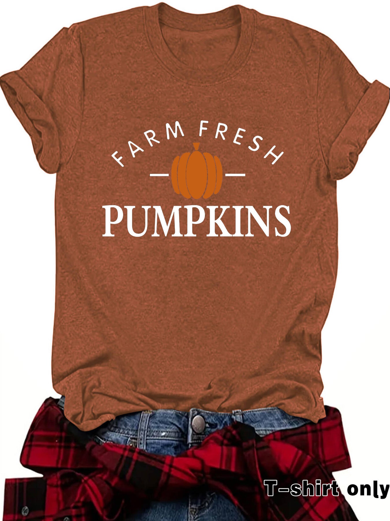 Pumpkin Print Short Sleeve Top | Tajstylo