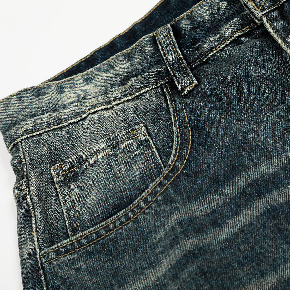 Woman wearing Denim Straight Leg Pants in a casual street setting