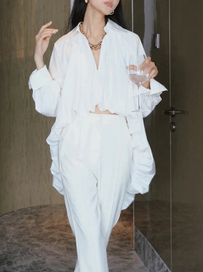 Elegant White Lapel Blouse for Women | Tajstylo