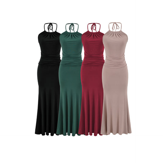 Halter Strap A-Line Maxi Dress | Tajstylo
