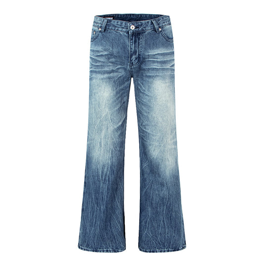 Woman wearing Retro Crack Tree Pattern Denim Pants in a casual street setting