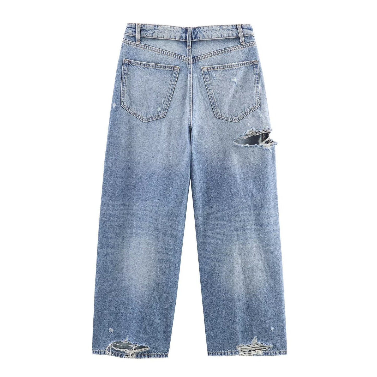 Mid Waist Ripped Straight Leg Jeans | Tajstylo