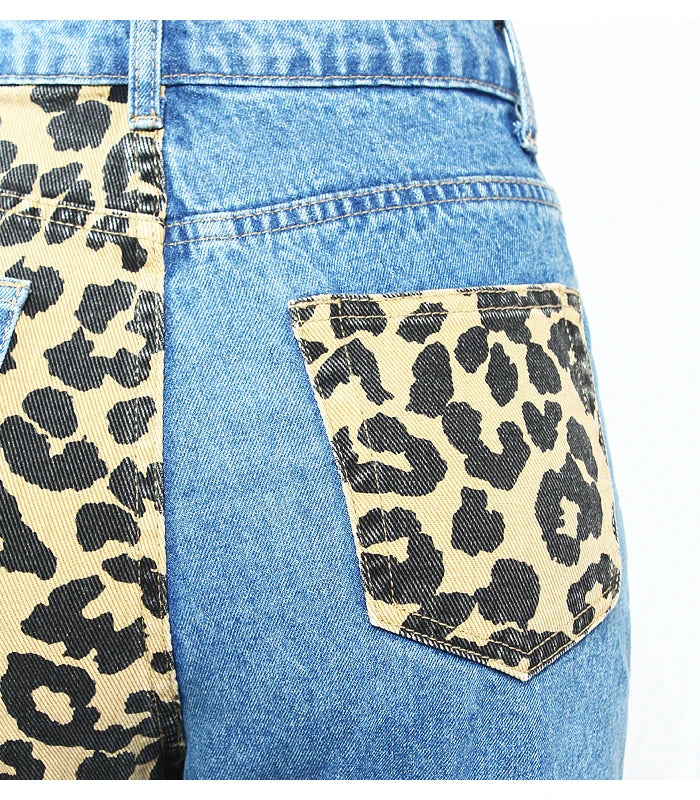 Leopard Print High Waist Boyfriend Jeans | Tajstylo