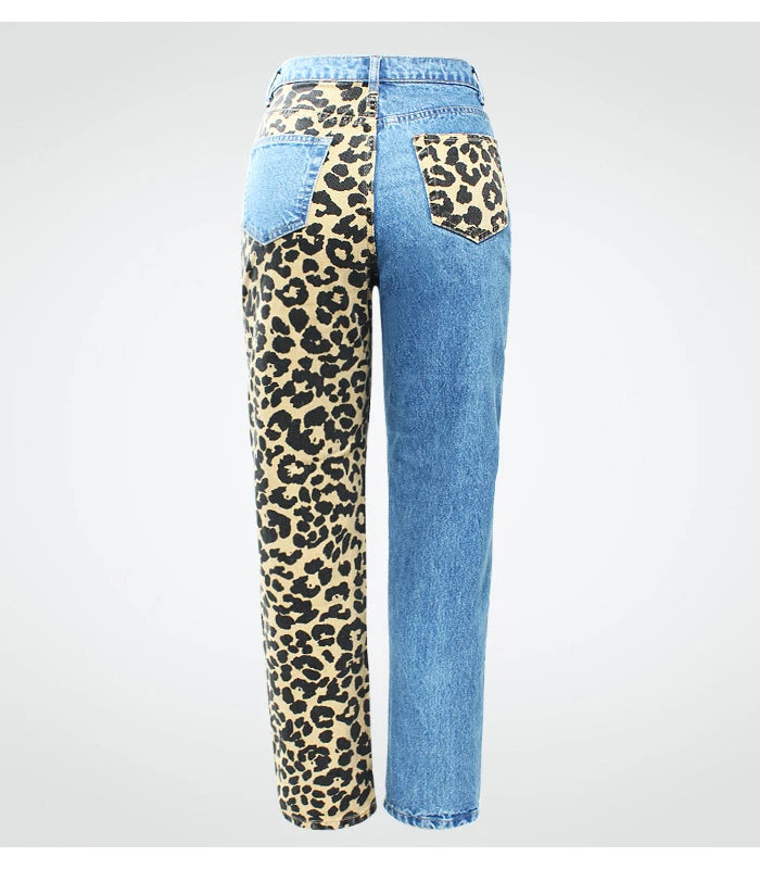 Leopard Print High Waist Boyfriend Jeans | Tajstylo