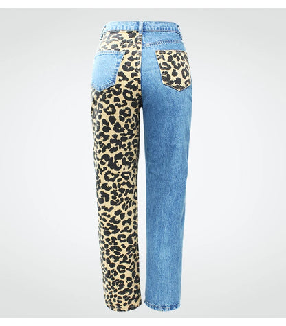 Leopard Print High Waist Boyfriend Jeans | Tajstylo