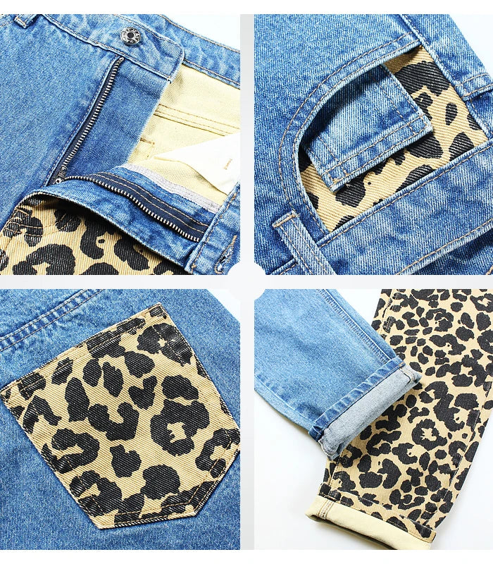 Leopard Print High Waist Boyfriend Jeans | Tajstylo