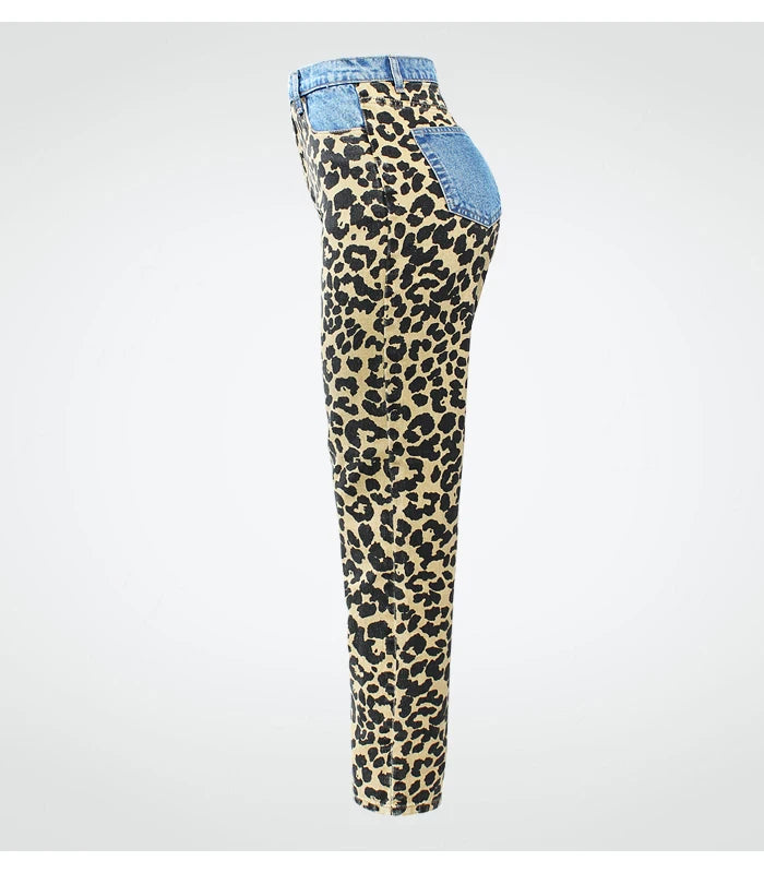 Leopard Print High Waist Boyfriend Jeans | Tajstylo