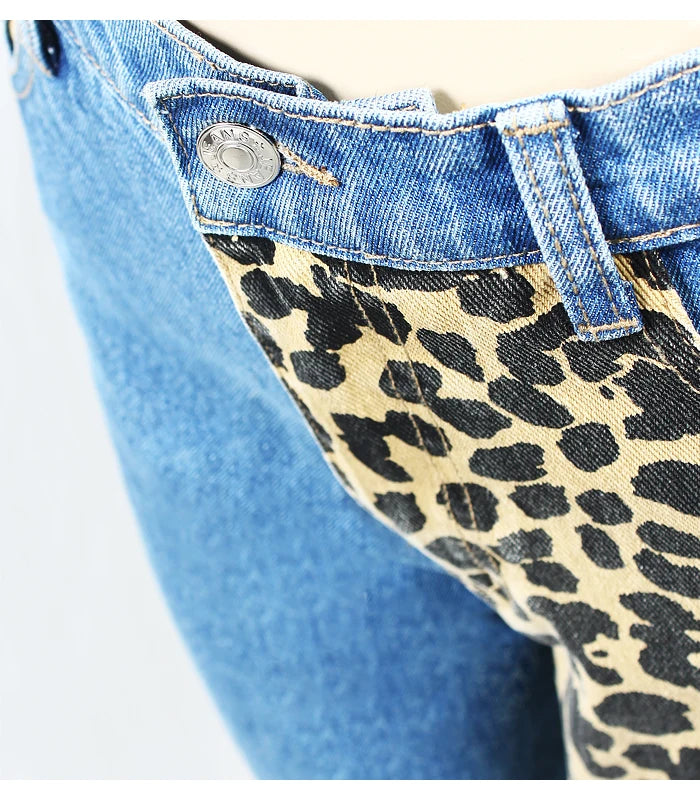 Leopard Print High Waist Boyfriend Jeans | Tajstylo