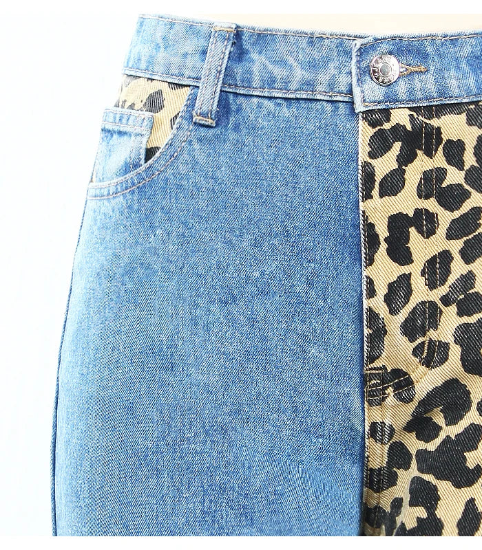 Leopard Print High Waist Boyfriend Jeans | Tajstylo