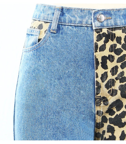 Leopard Print High Waist Boyfriend Jeans | Tajstylo