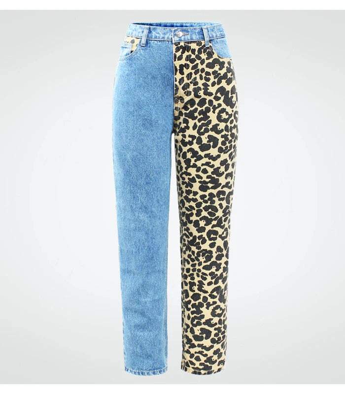 Leopard Print High Waist Boyfriend Jeans | Tajstylo