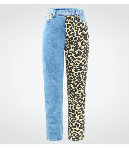 Leopard Print High Waist Boyfriend Jeans | Tajstylo