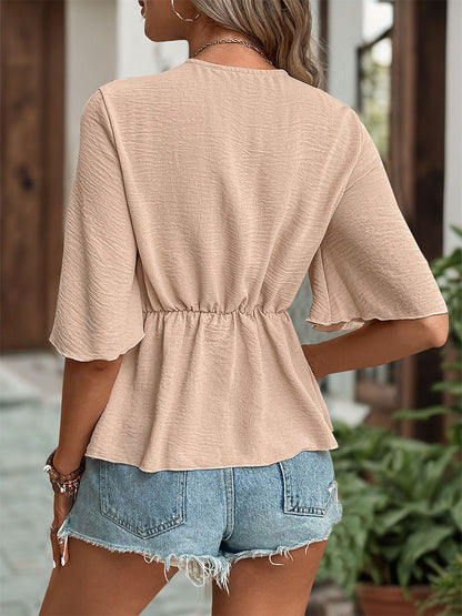 V Neck Solid Color Shirt for Women | Tajstylo