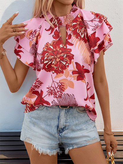 Lotus Leaf Layered Sleeve Printed Shirt | Tajstylo