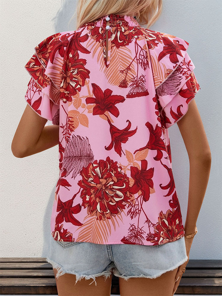 Lotus Leaf Layered Sleeve Printed Shirt | Tajstylo