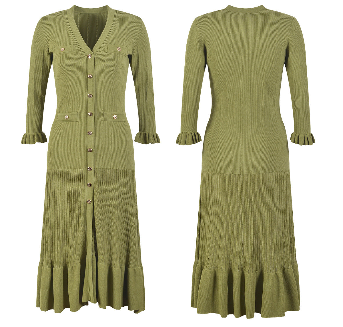 V-Neck Knitted Sweater Dress | Tajstylo