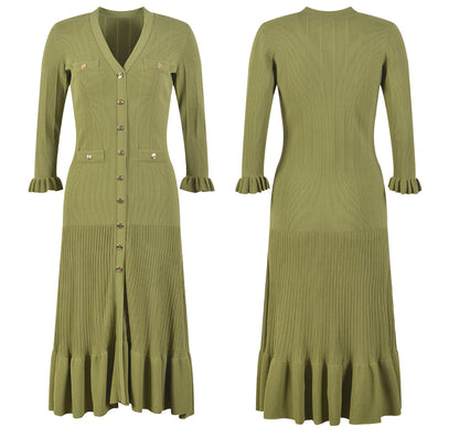V-Neck Knitted Sweater Dress | Tajstylo