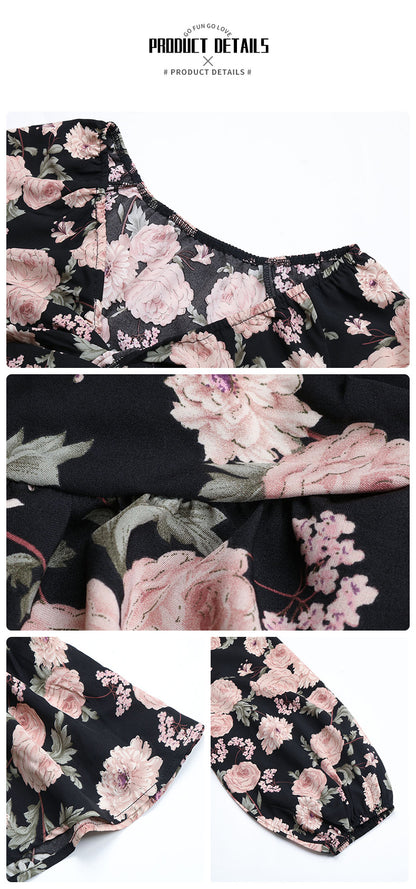 Chiffon Print V Neck Long Sleeve Shirt | Tajstylo