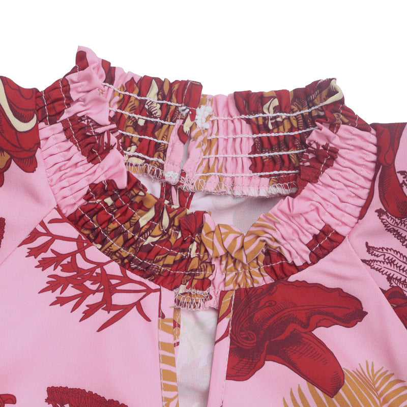 Lotus Leaf Layered Sleeve Printed Shirt | Tajstylo