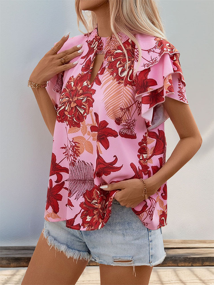 Lotus Leaf Layered Sleeve Printed Shirt | Tajstylo