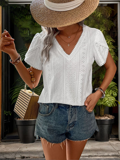 White V Neck Summer Shirt | Tajstylo