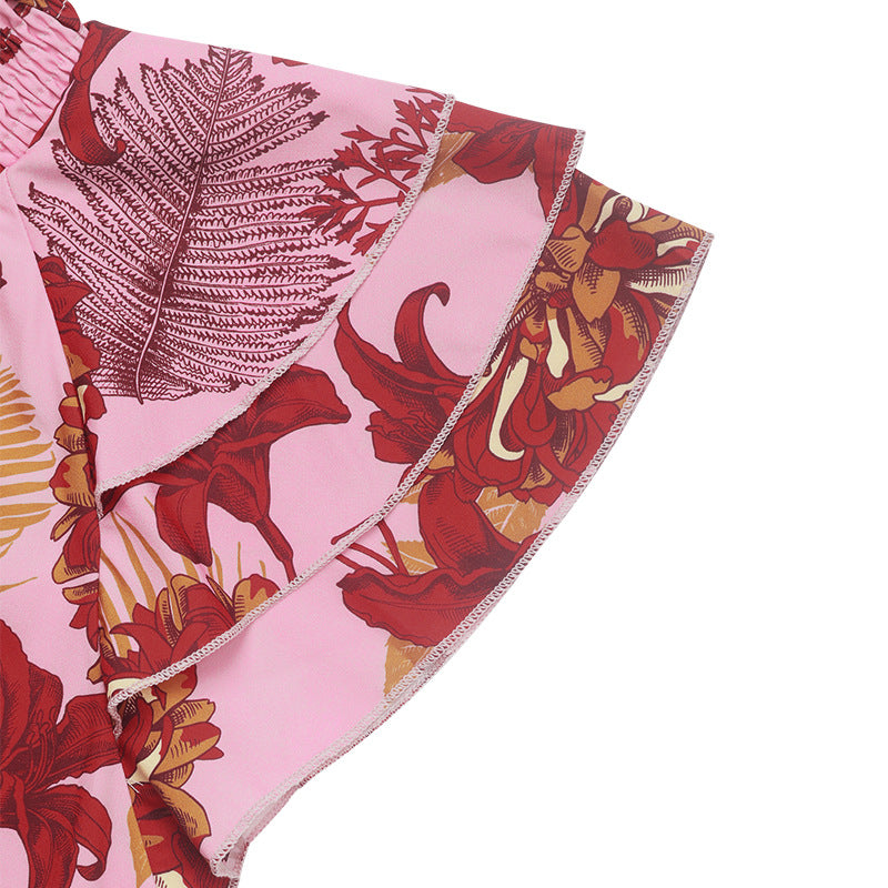 Lotus Leaf Layered Sleeve Printed Shirt | Tajstylo