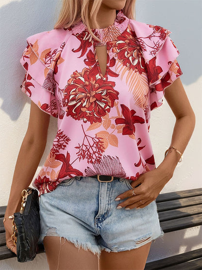 Lotus Leaf Layered Sleeve Printed Shirt | Tajstylo