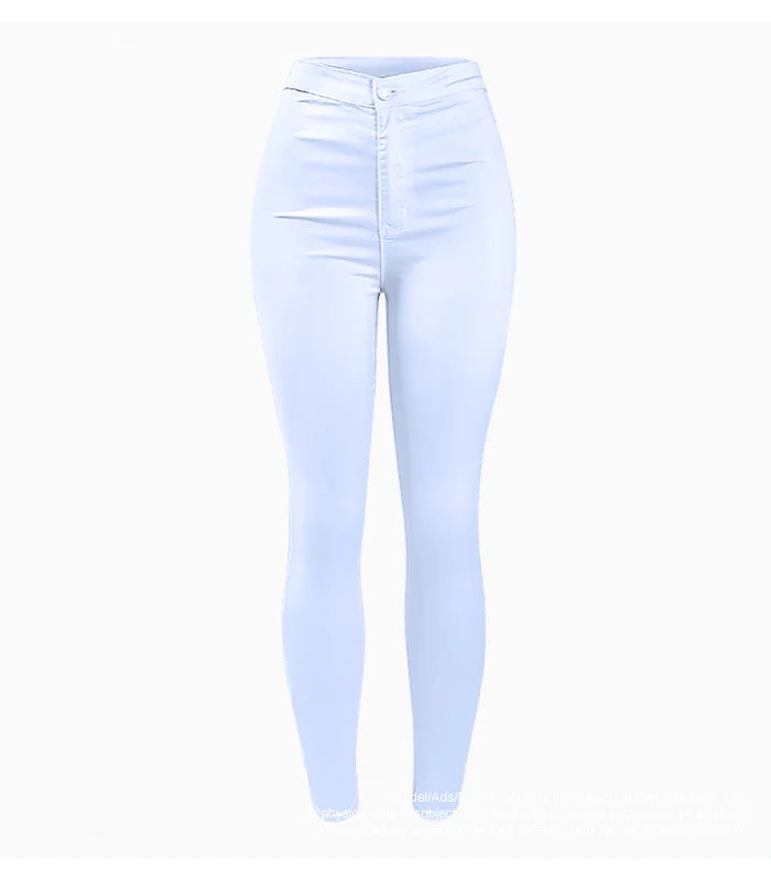 High Waist White Skinny Stretch Denim Jeans | Tajstylo