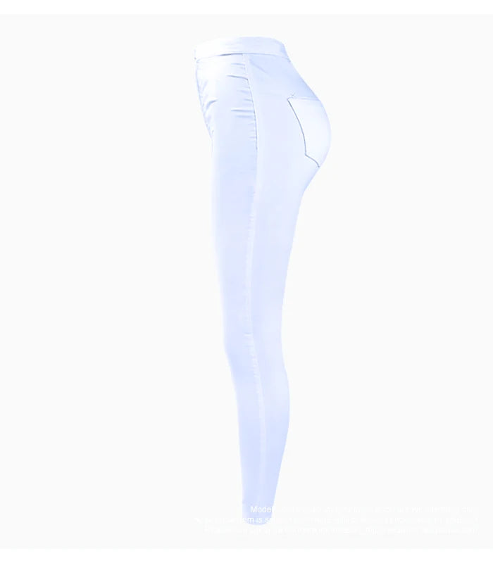 High Waist White Skinny Stretch Denim Jeans | Tajstylo