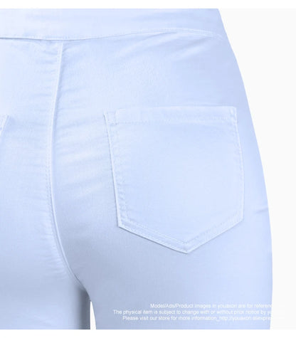 High Waist White Skinny Stretch Denim Jeans | Tajstylo