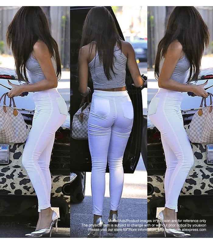 High Waist White Skinny Stretch Denim Jeans | Tajstylo