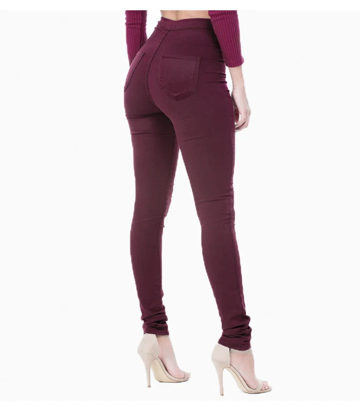 High Waist White Skinny Stretch Denim Jeans | Tajstylo