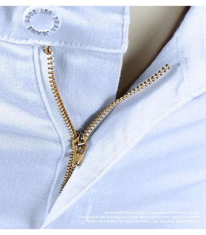 High Waist White Skinny Stretch Denim Jeans | Tajstylo
