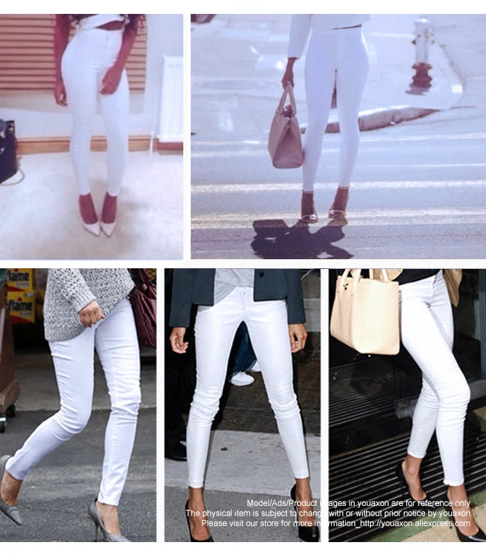 High Waist White Skinny Stretch Denim Jeans | Tajstylo