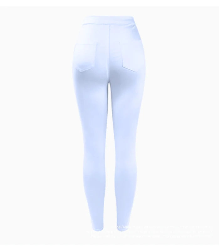 High Waist White Skinny Stretch Denim Jeans | Tajstylo